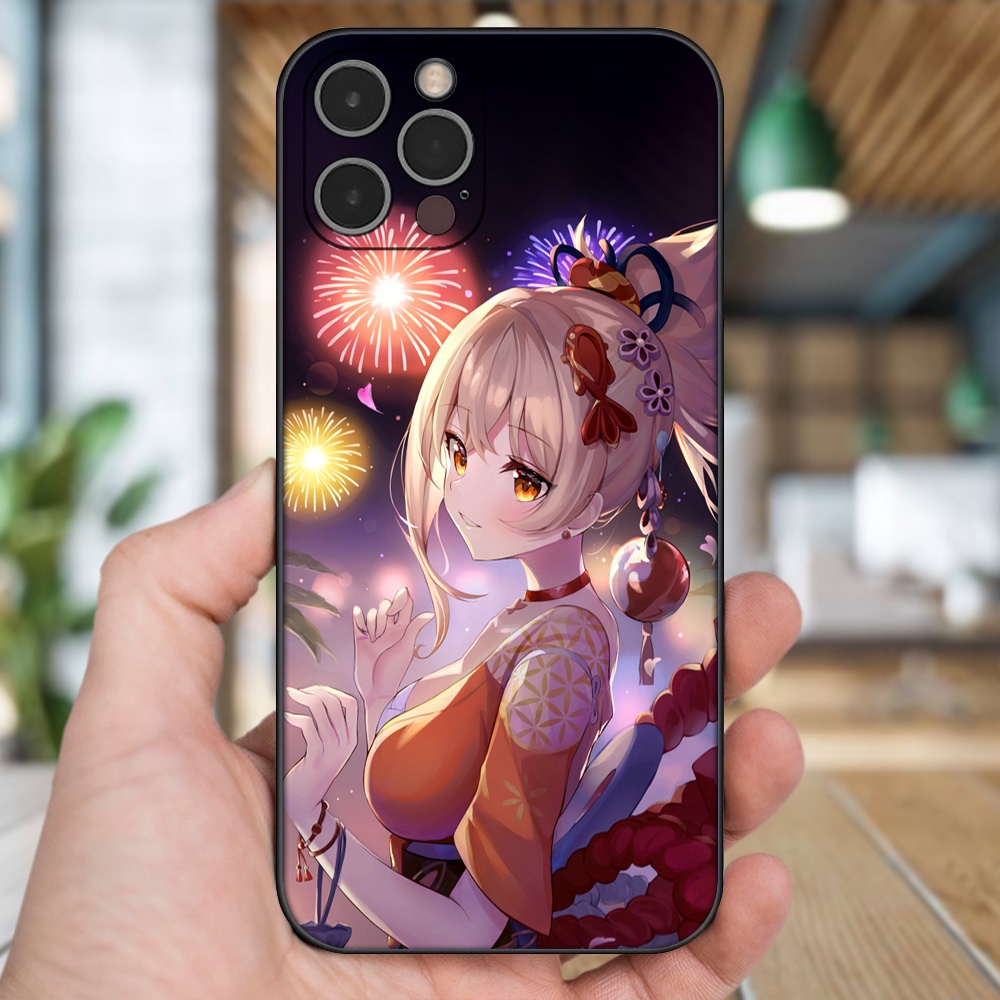 Ốp lưng iPhone 12 Pro dẻo đen cạnh vuông in hình Yoimiya Genshin Impact