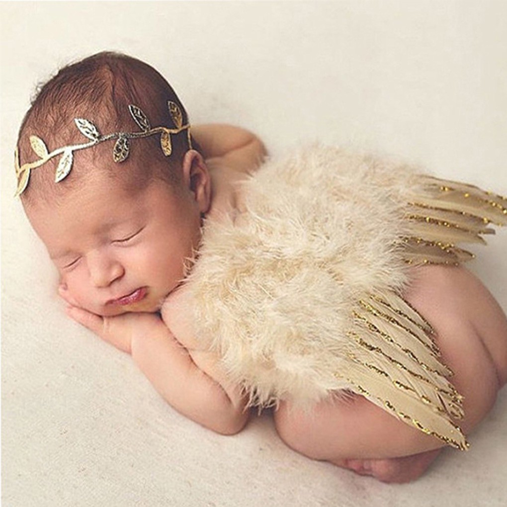 Set cánh thiên thần kèm băng đô hình lá Olive cho bé sơ sinh