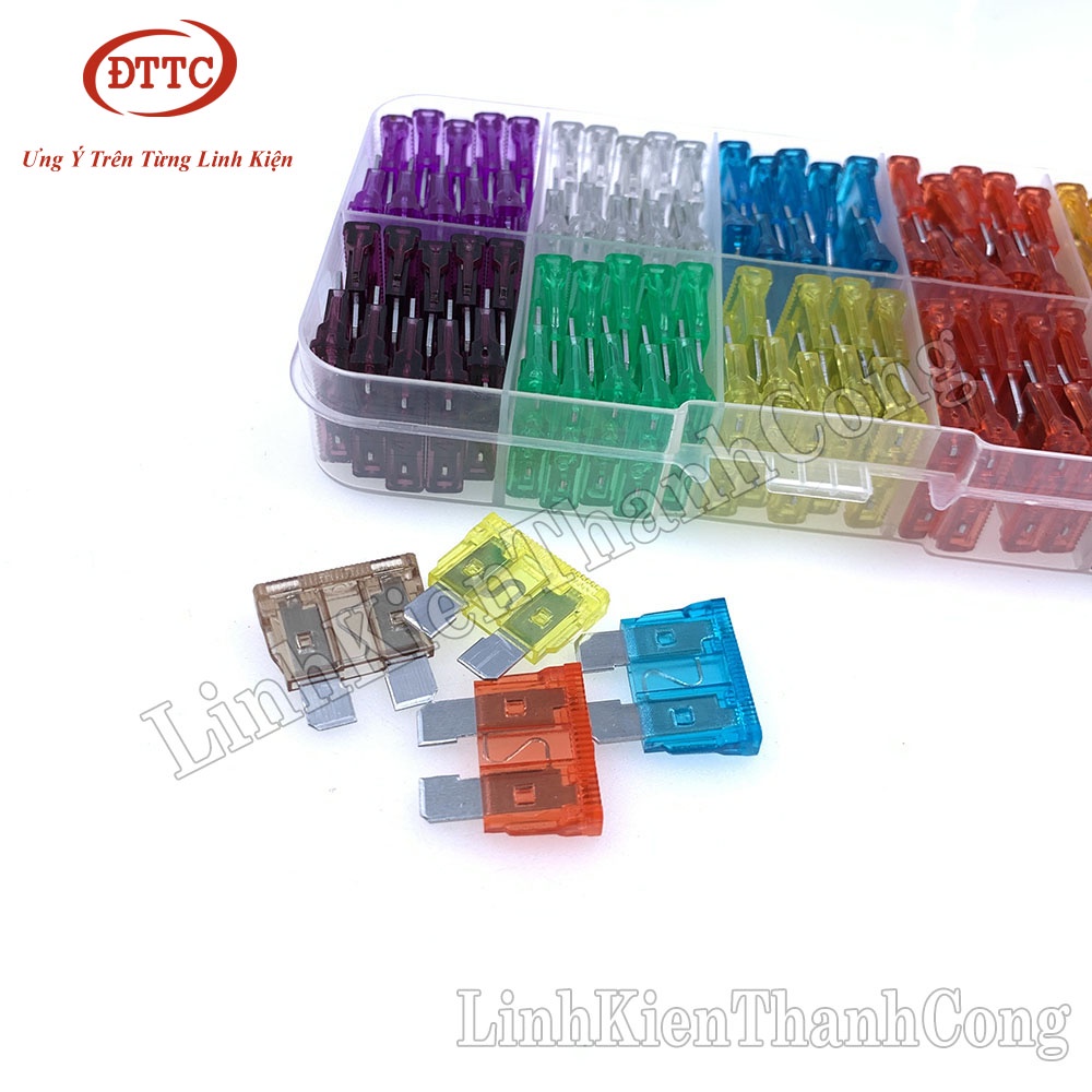 Bộ 100 Cầu Chì Dự Phòng Cho Xe Hơi, Xe Máy, Xe Tải Cỡ Mini, Cỡ Nhỏ, Cỡ Vừa