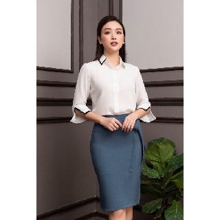 Áo sơ mi nữ viền đen tay lỡ