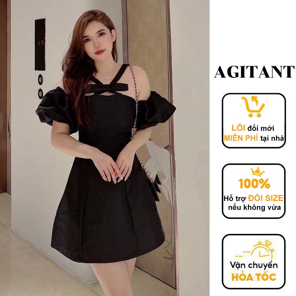 Đầm dự tiệc AGITANT chất tacta yếm nơ may đường ly tỉ mỉ, phù hợp cho đi chơi, đi tiệc, đi chụp ảnh - DX250