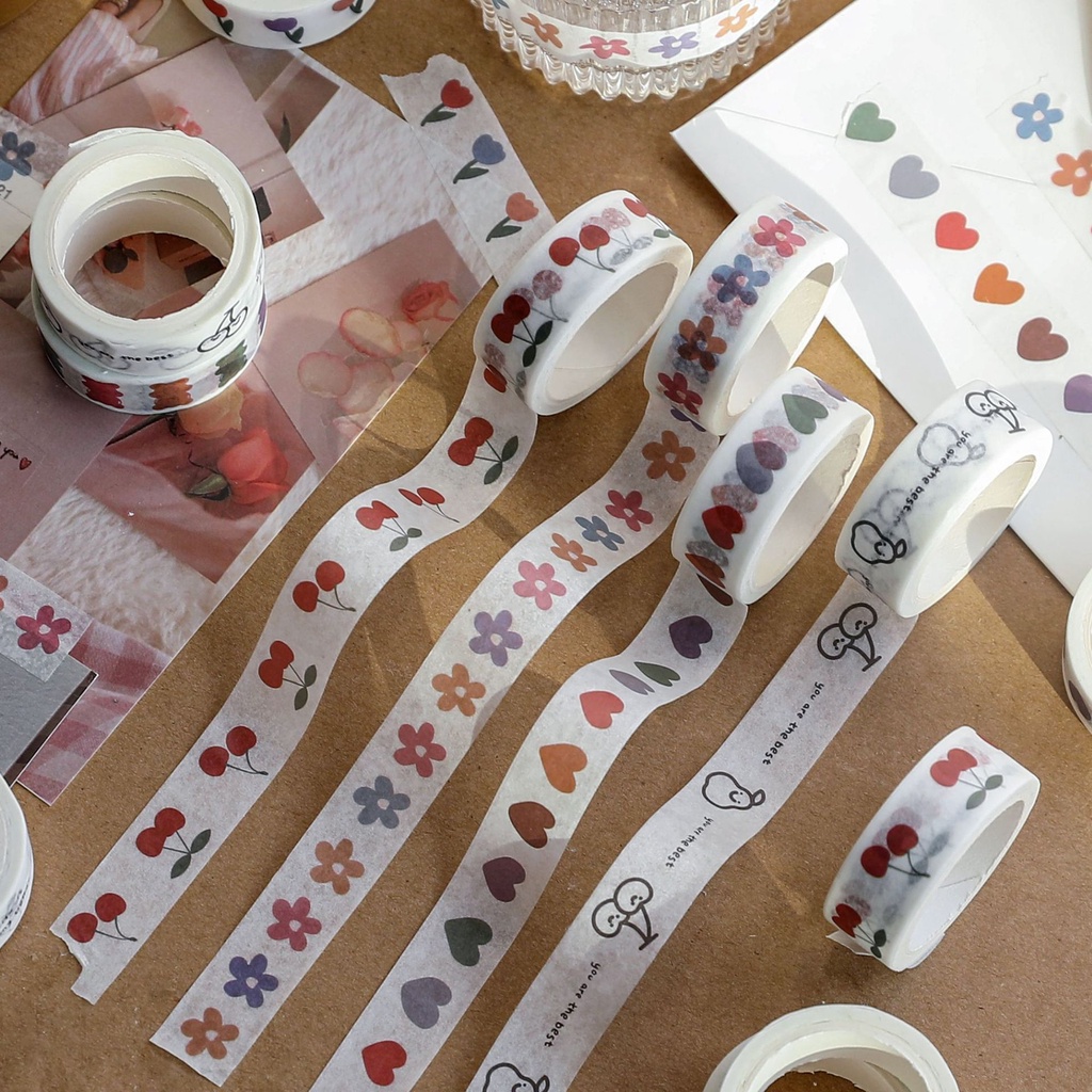 Cuộn Băng Dính Giấy Washitape HynBee Hoạ Tiết Hoạt Hình Dễ Thương Dùng Trang Trí Sổ Tay, Bullet Journal