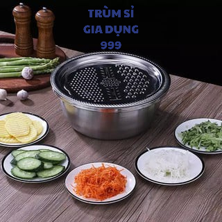 Set rổ bào đa năng inox sáng bóng tiện lợi Bộ thau nạo bào cắt rau củ ba món tích hợp chậu inox 304 cao cấp không gỉ đa