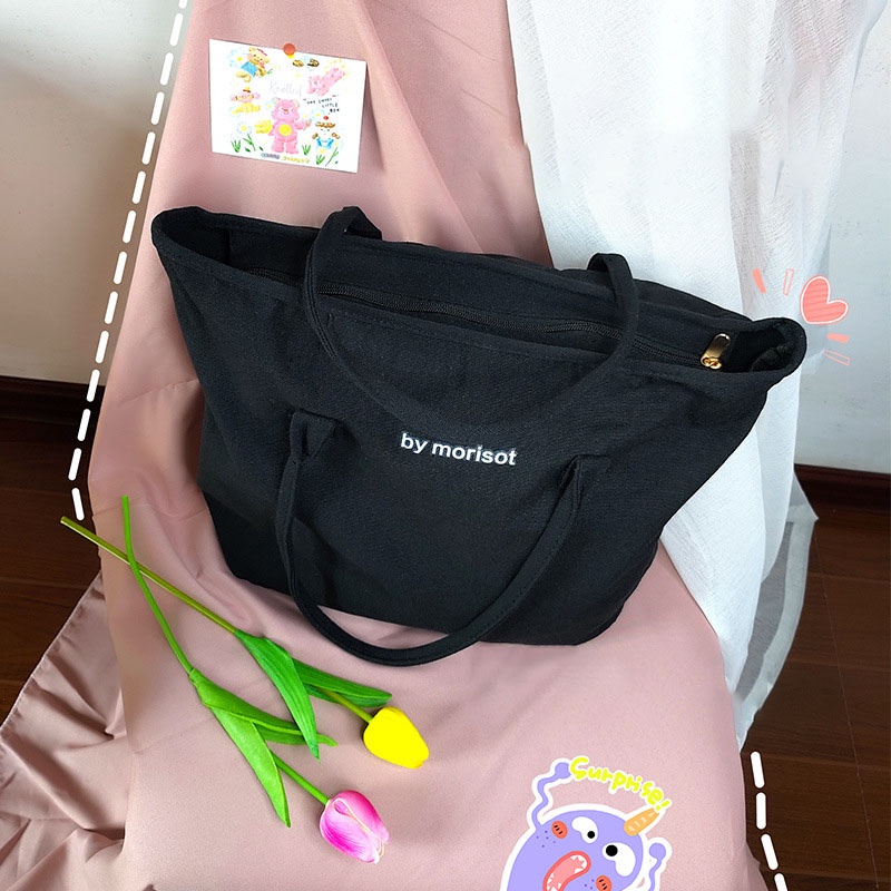 Túi Vải Canvas Đeo Vai Màu Đen 2022 Thời Trang Trẻ Trung Cho Nữ