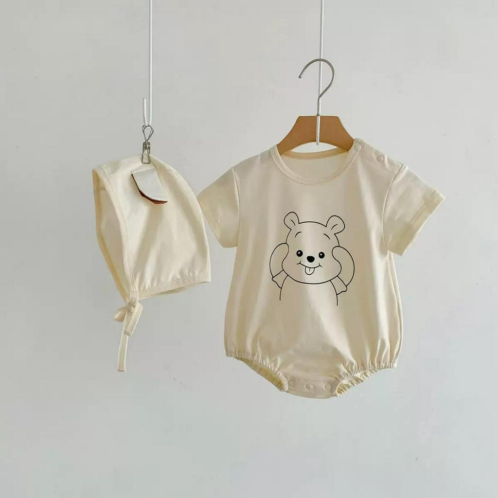 Bodychip cho bé trai bé gái, mẫu Bodysuit cho bé sơ sinh chất thun lanh kèm mũ từ 3-12kg