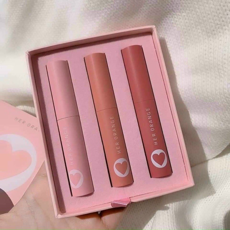 Son Kem Lì 😍 FREESHIP😍 Set son 3 Cây HerOrange Trái tim 3C x-slim lip gloss kit - Chính Hãng