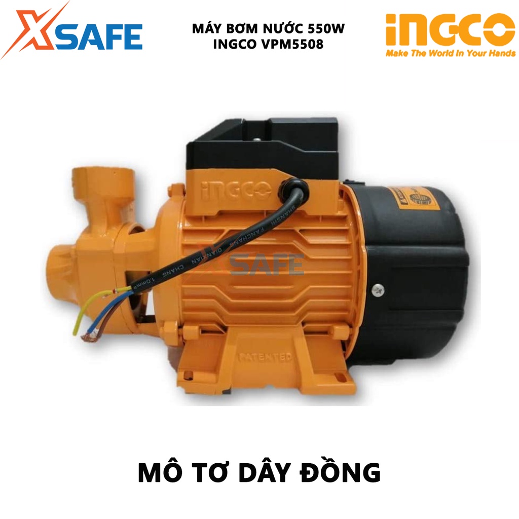 Máy bơm nước INGCO VPM5508 công suất 550W (0,75HP), chiều cao bơm 45m, độ hút sâu 8m, mô tơ dây đồng - chính hãng