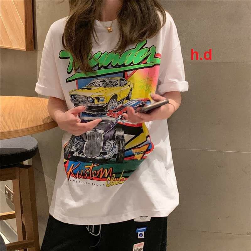 Áo Thun Cổ Tròn Phom Rộng Basic Phong Cách Ulzzang KusTom❤  Áo Cộc Tay Chất Liệu Cotton Unisex nam nữ