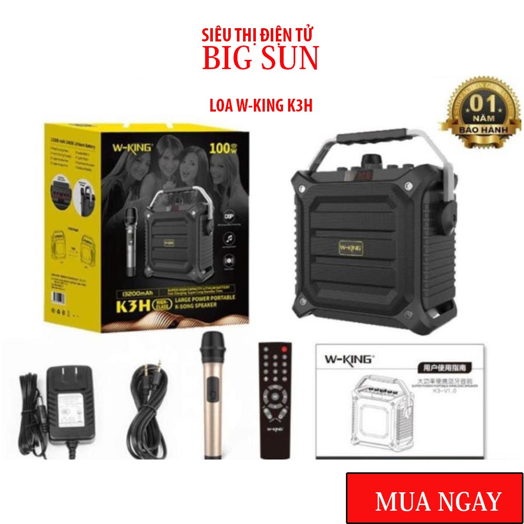 [Mã ELMS05 giảm 5% đơn 300k]Loa karaoke bluetooth W-King K3H 100W tặng kèm mic, Loa di động, Pin cực lâu - BH 12 tháng