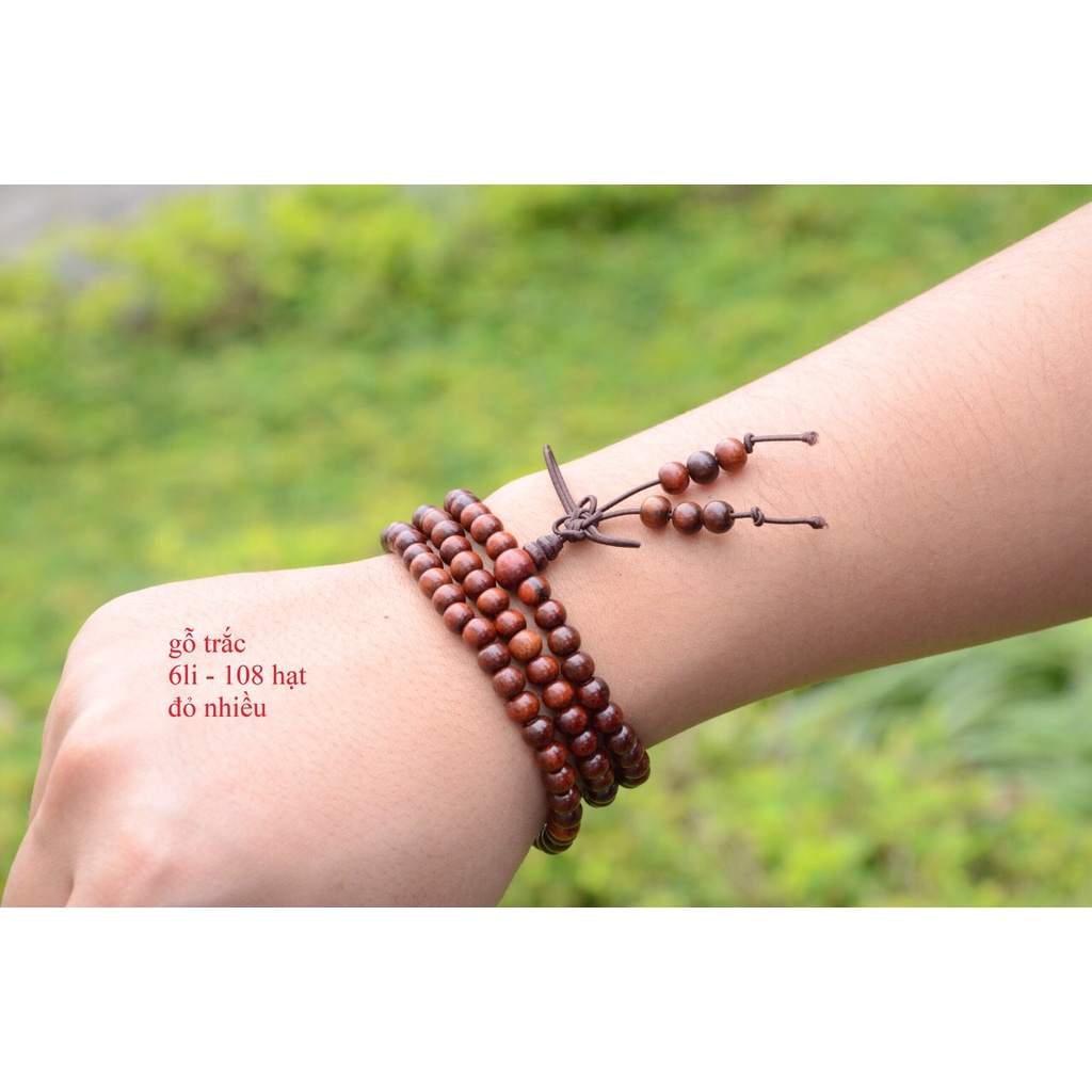 Chuỗi 108 hạt 6 và 8 li gỗ bách xanh thơm - Trắc - Mun - Hương đỏ