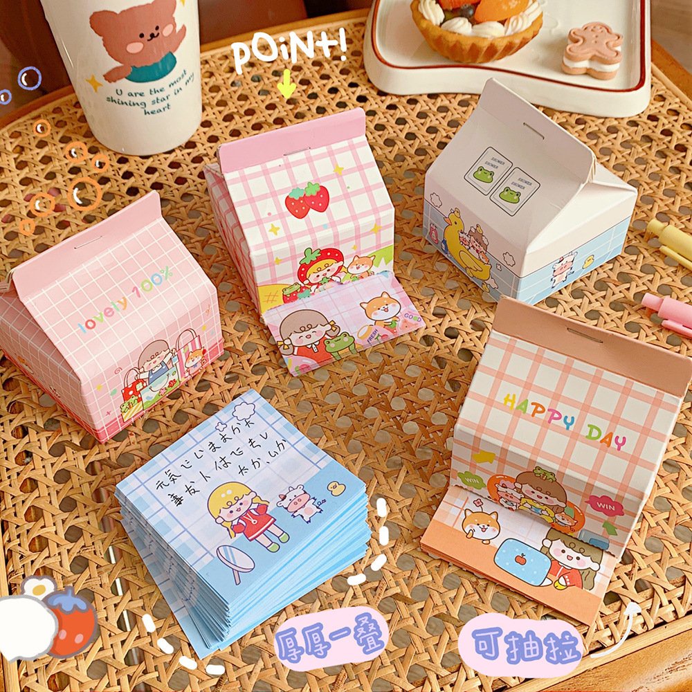 Tập giấy nhớ memo rút két hình hộp sữa - giấy note cute 200 tờ màu sắc dễ thương TUCANVAS TCV63