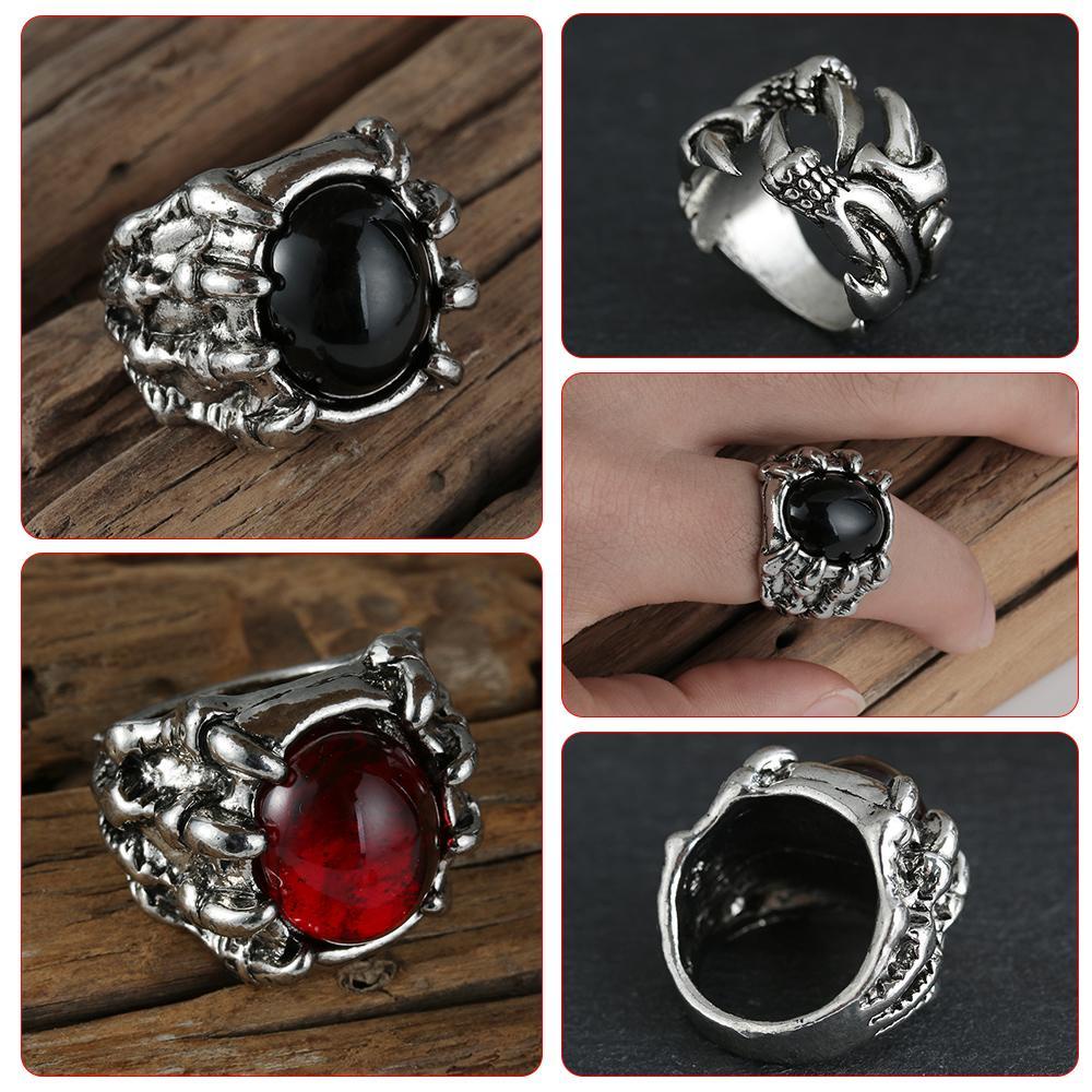 EUCA Nhẫn Hình Móng Vuốt Rồng Đính Đá Đỏ Phong Cách Hip Hop Gothic Thời Trang