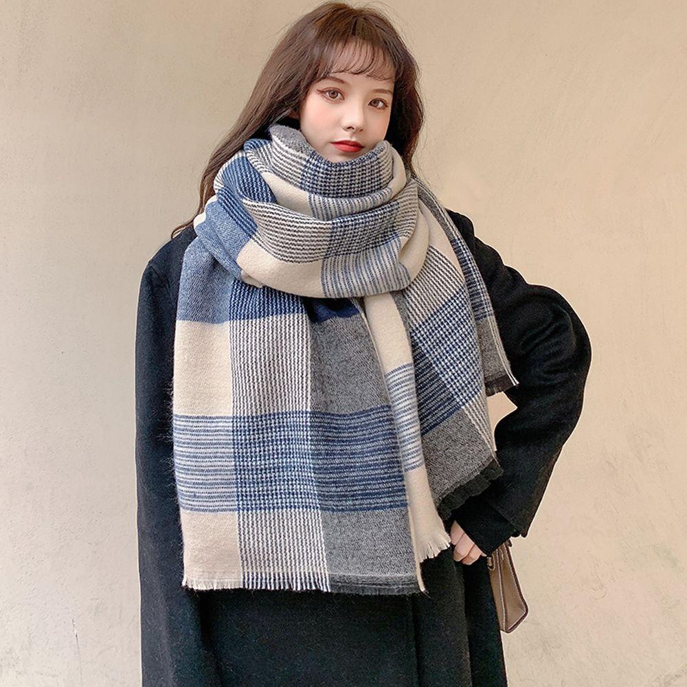 VANES1 Khăn Choàng Cổ Mùa Đông Mềm Mại Họa Tiết Kẻ Sọc Hợp Thời Trang Cho Nữ