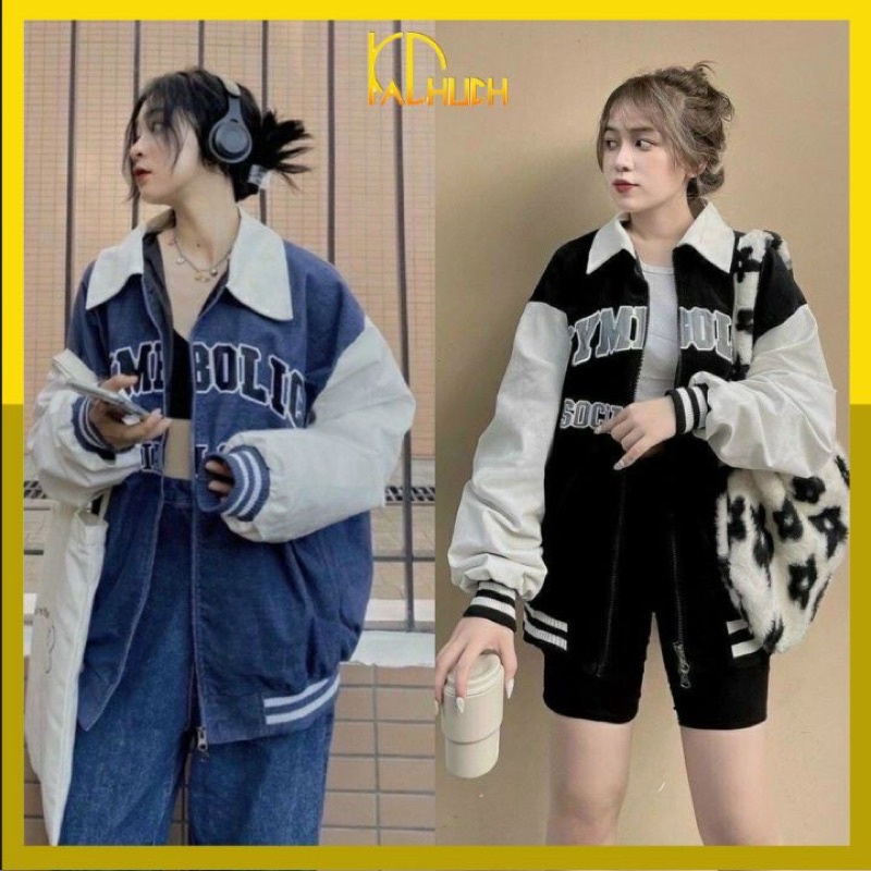 Áo khoác bomber vải nhung hàng dày dặn 2 lớp trong lót dù chữ thêu SYMBOLIC