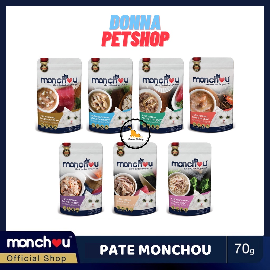 PATE MONCHOU THỊT GÀ CÁ NGỪ TÔM ĐỦ VỊ CHO MÈO GÓI 70g