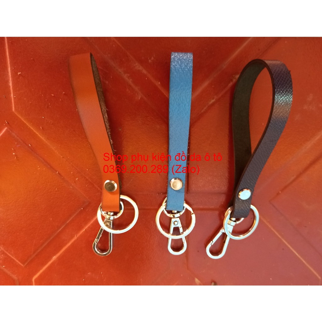 Dây móc treo chìa khóa khắc tên kèm theo móc khóa chất liệu da bò nhiều mầu sắc