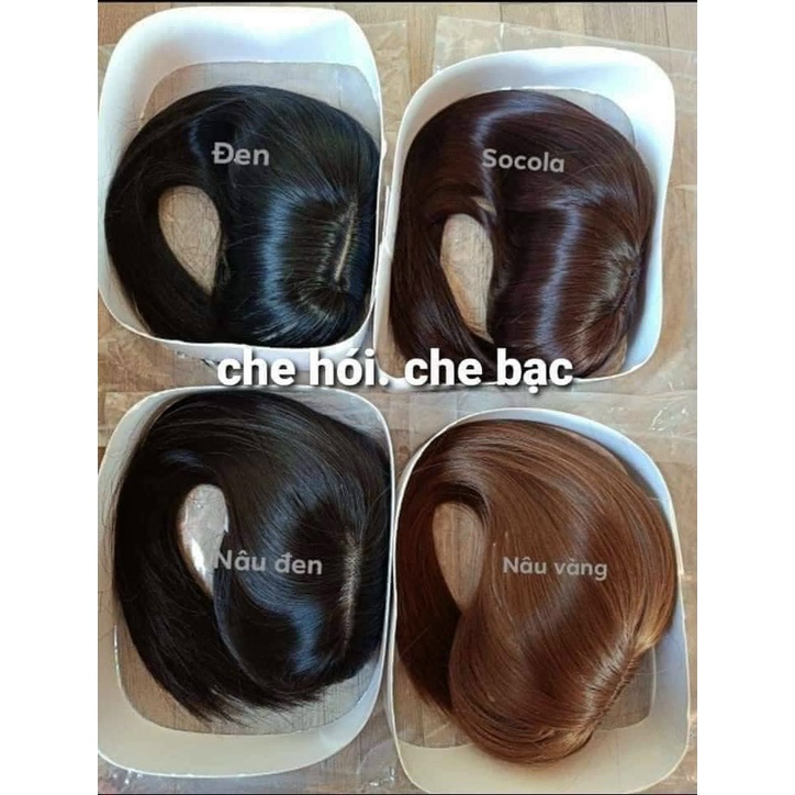 Tóc giả trung niên mái dài che hói, phủ bạc chân tóc sợi tơ mềm mượt, dài 35cm.