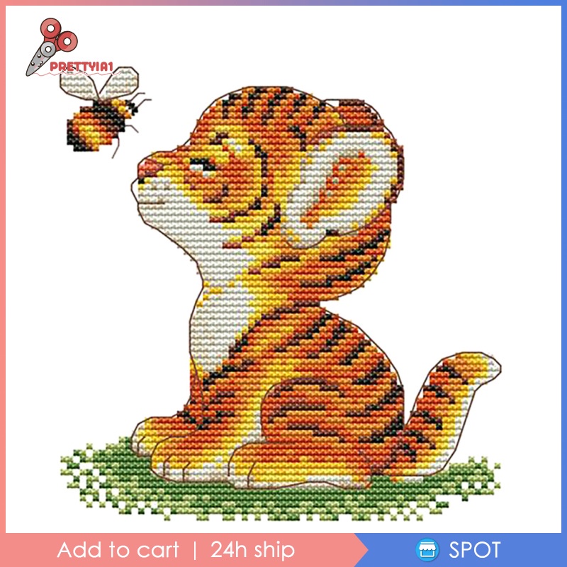 [Prettyia1] Bộ Tranh Thêu Chữ Thập Hình Hổ / Ong Hoạt Hình 11CT 23x24cm