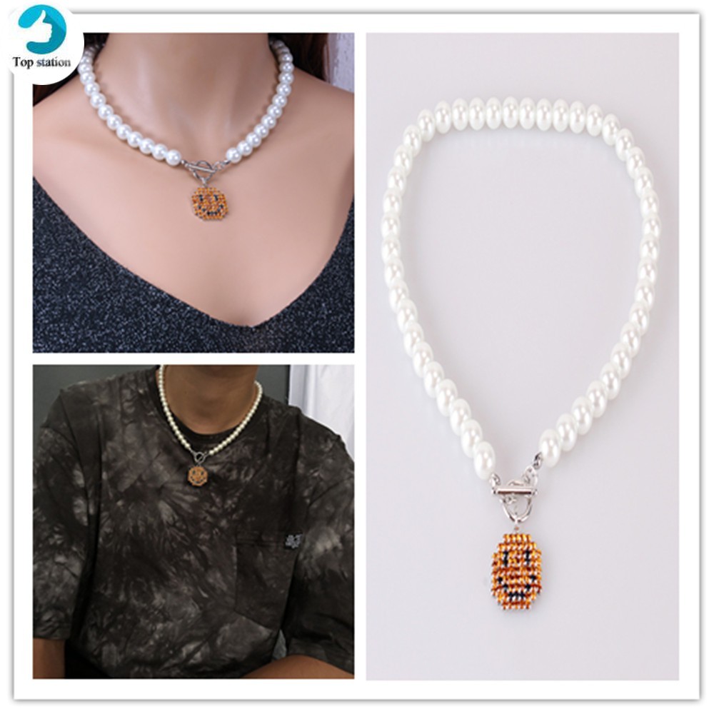 OT vòng cổ Hình Mặt Cười Đính Ngọc Trai Nhân Tạo Thời Trang