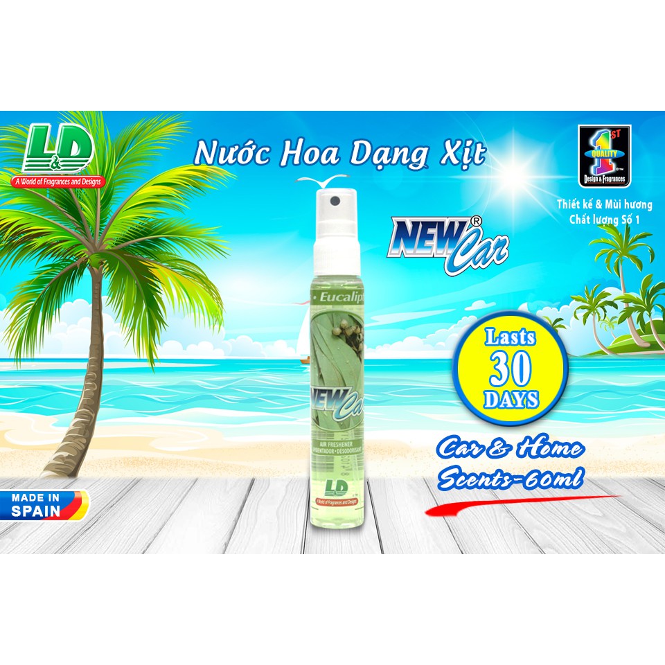 [Mã BMBAU50 giảm 10% đơn 99k] Nước Hoa Ô Tô Dạng Xịt L&amp;D New Car Eucalyptus 60ml Nhập Khẩu Chính Hãng