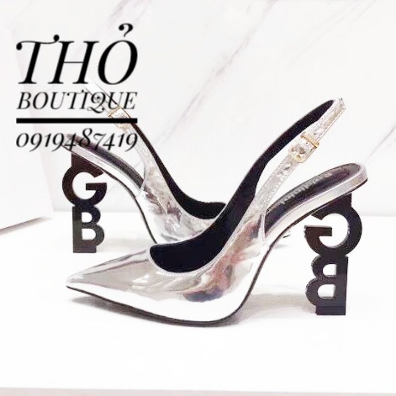 Giày cao gót BALDININI xuất Âu xịn da bóng gót chữ GB sang chảnh 9cm bạc, vàng, đen size 35 36 37 38