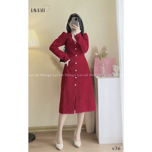 VÁY nhung pha ren siêu đẹp kèm tag hoa cài