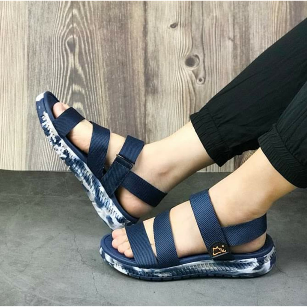 Giày sandal nam nữ FACOTA camo xanh navy quai dù, đi học [Freeship]