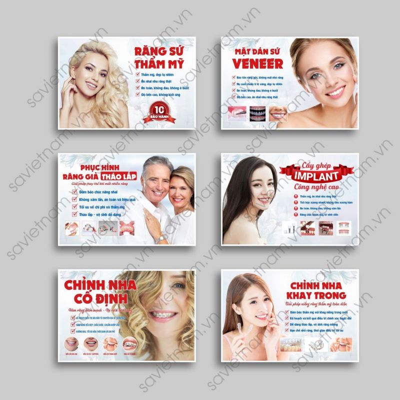 Tranh poster nha khoa tư vấn các chủ đề: răng sứ, implant, chỉnh nha, tẩy trắng,trám răng...