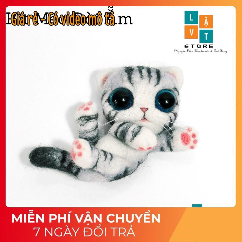 [Có Video Hướng Dẫn] Bộ Len Chọc Làm Mèo Xám Đòi Ẵm- Needle Felting Cat - Handmade, diys