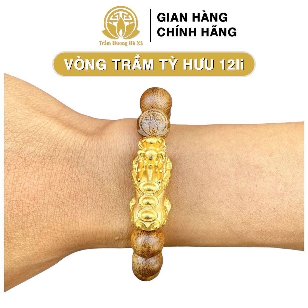 Vòng tay tỳ hưu nam tay to phong thủy Trầm Hương Hà Xá 12li bình an và tài lộc