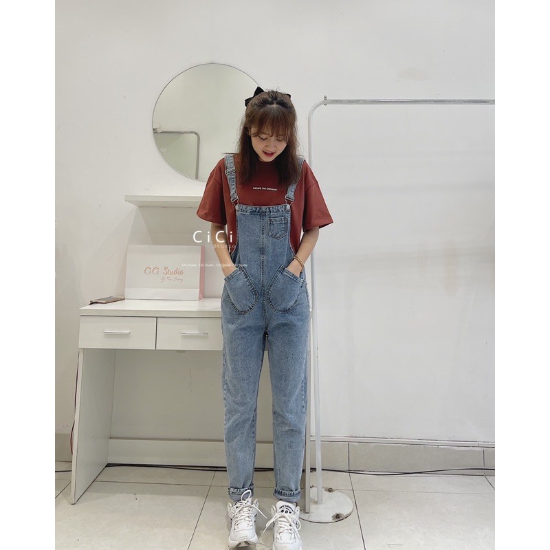[Mã FADIRECT20 giảm 20K đơn 150K] Yếm jean baggy trơn 2 túi trước | BigBuy360 - bigbuy360.vn