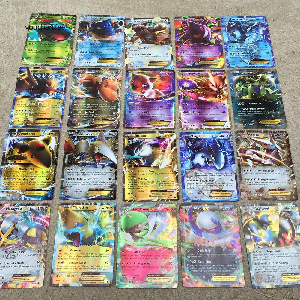 Set 100 thẻ bài pokemon tiếng Anh màu sắc bắt mắt vui nhộn cho bé