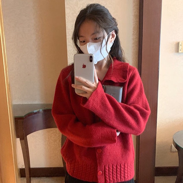 Áo Khoác cardigan Dệt Kim Mỏng Cổ Búp Bê Màu Trơn Ngọt Ngào Thời Trang Hàn Quốc