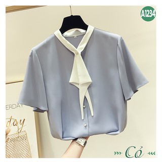 Áo sơ mi tay ngắn cột nơ - A1234