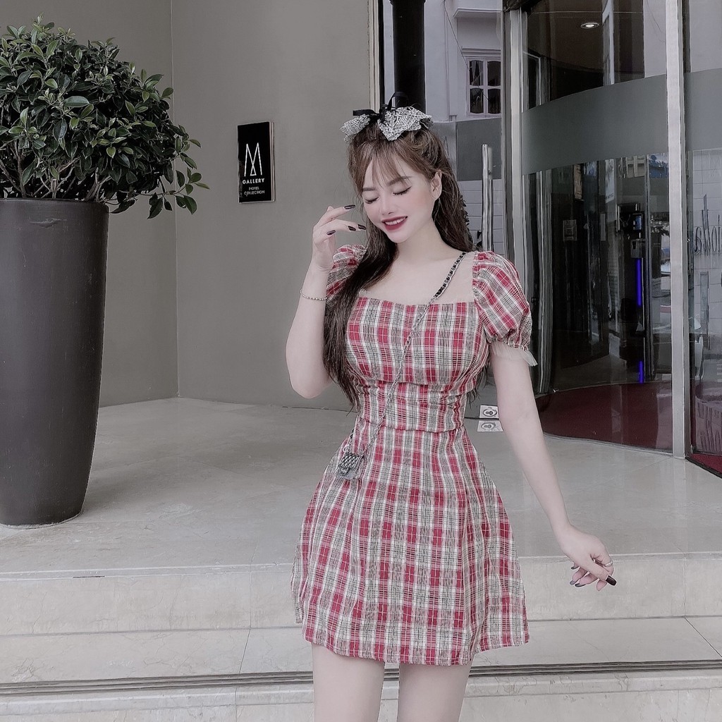 Váy Đầm kẻ caro trễ vai -mã A009-Thời trang thiết kế | BigBuy360 - bigbuy360.vn