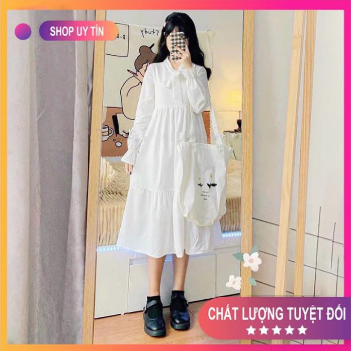 Váy Nữ 🍀[FREESHIP]🍀 Đầm Babydoll Nơ Ngực Tay phồng-Dáng Suông, Chất liệu nhẹ thoải mái-lên dáng cực xinh Mã TT02  ྇