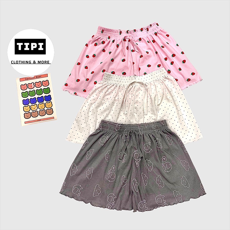 Quần Đùi Nữ Cotton, Quần Short Thun Xòe Nhiều Hoạ Tiết Cạp Chun P2 - F3