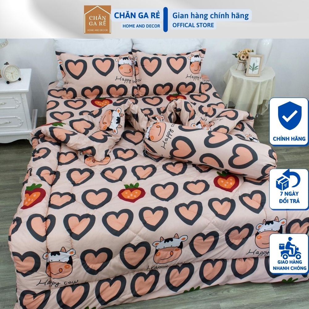 Bộ chăn ga gối cotton Poly Bò trái tim cute mẫu mã đa dạng đủ kịch thước m6 m8 2m2