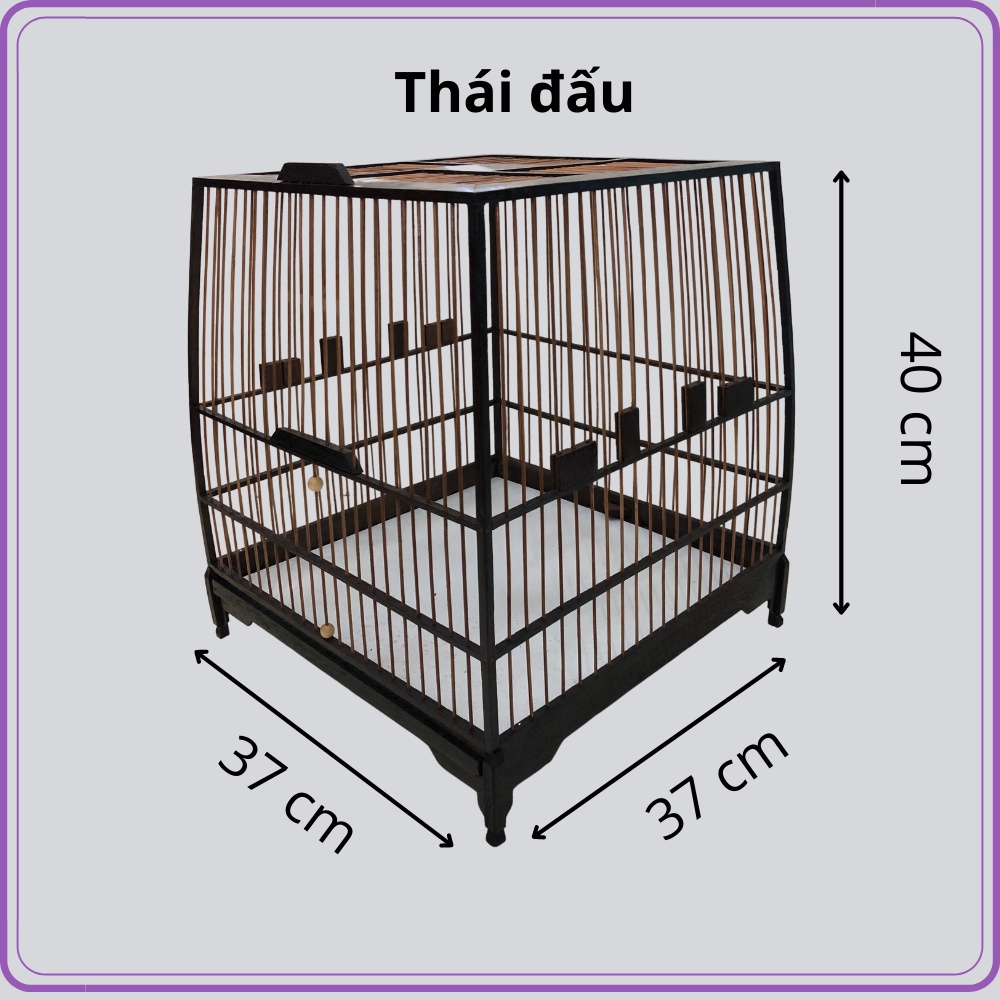 Khung lồng chim chào mào tự ráp, kiểu dáng thái đấu,chất liệu gỗ mun đuôi công.size 37cm , 21 nan