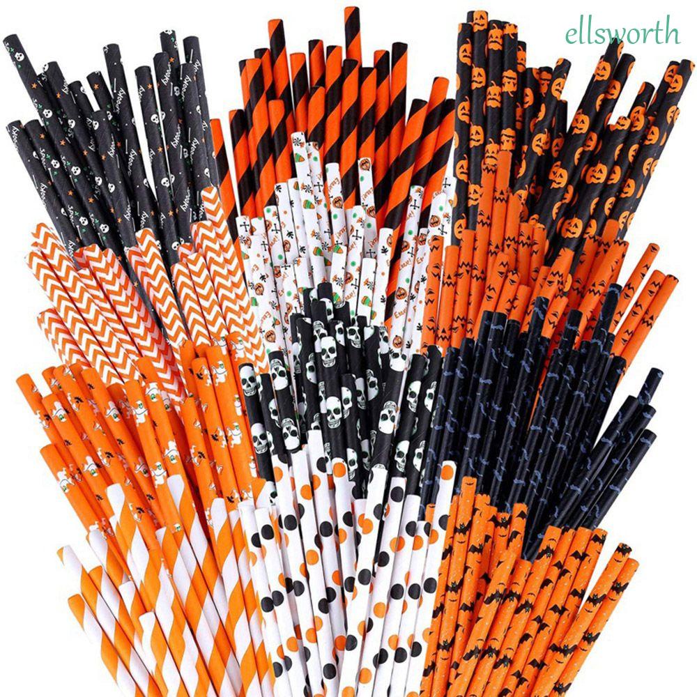 Set 25 ống hút giấy họa tiết ma dễ thương dùng một lần