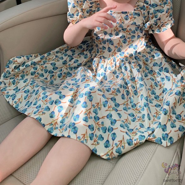 Đầm hoa tay phồng phong cách hàn quốc xinh xắn dành cho bé gái