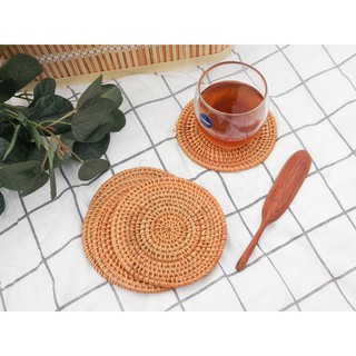 Lót ly trà, cà phê làm thủ công bằng mây guột xiên chéo [Handmade], lót decor trang trí chụp hình mây tre đan