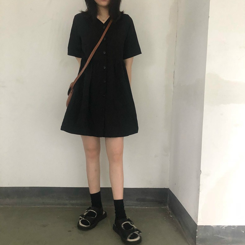 Đầm Nữ Váy Xinh Màu Đen Cổ V Tôn Dáng | BigBuy360 - bigbuy360.vn