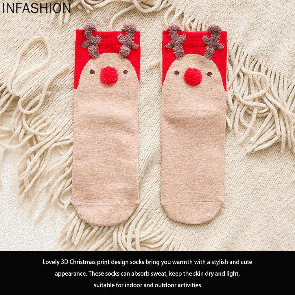 1 Đôi Tất Cotton Thoáng Khí Họa Tiết Giáng Sinh Cho Nữ