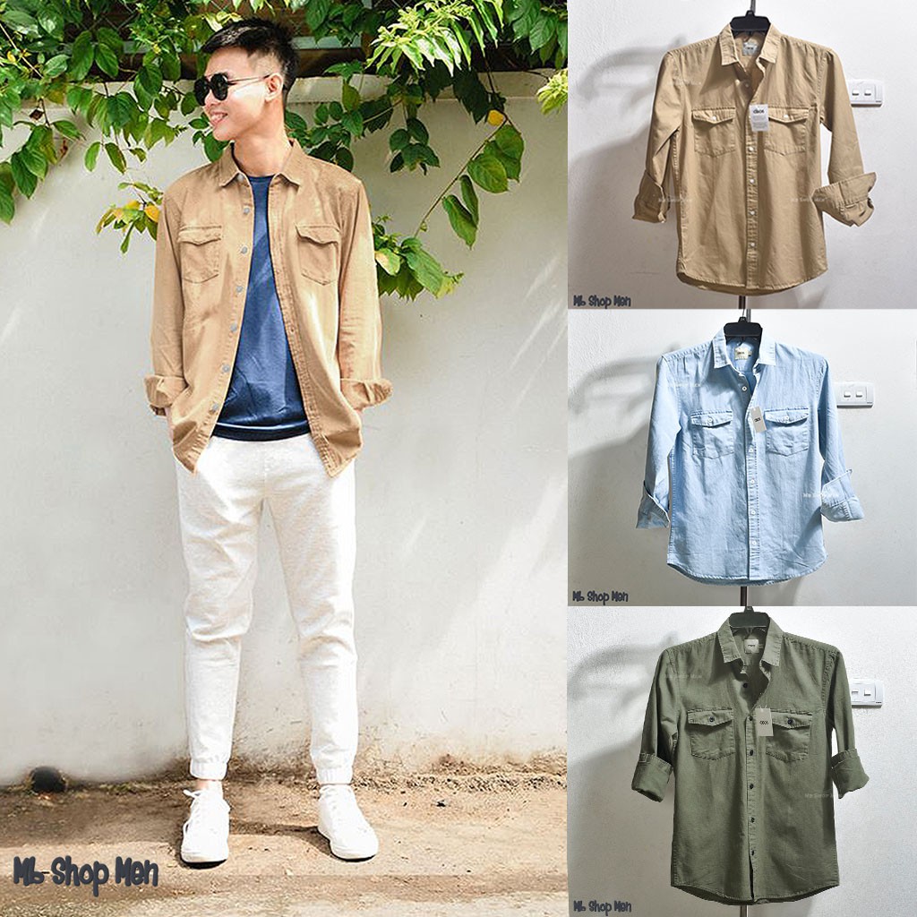 Áosơ mi nam denim chính hãng chất cotton hàng hiệu cao cấp