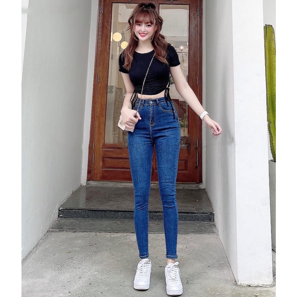 Quần jean dài lưng cao BIGSIZE Lưng cao trơn truyền thống, co dãn mạnh rẻ đẹp dành cho người béo 4194 Moliruan
