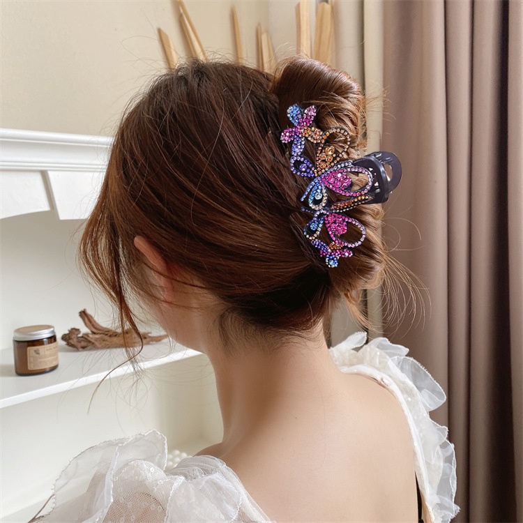 Kẹp tóc Haimeikang hình bướm đính đá 11cm nhiều màu thời trang cổ điển cho nữ