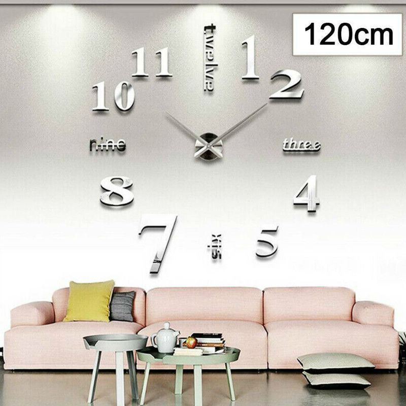 Large DIY 3D Frameless Number Wall Clock Mirror Sticker Home Office Room Decor