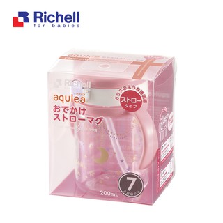 Cốc ống hút Richell (hồng) 200ml