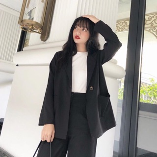 Áo blazer 1 khuy túi hộp Đen